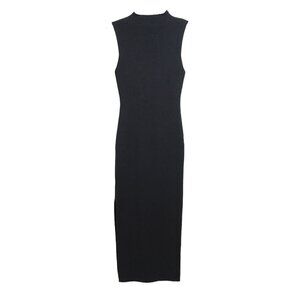 Merokeety Black Rib Knit Sleeveless Maxi Dress